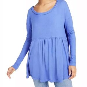 Free People Forever Your Girl Blue Long Sleeve Babydoll Top - Size Small